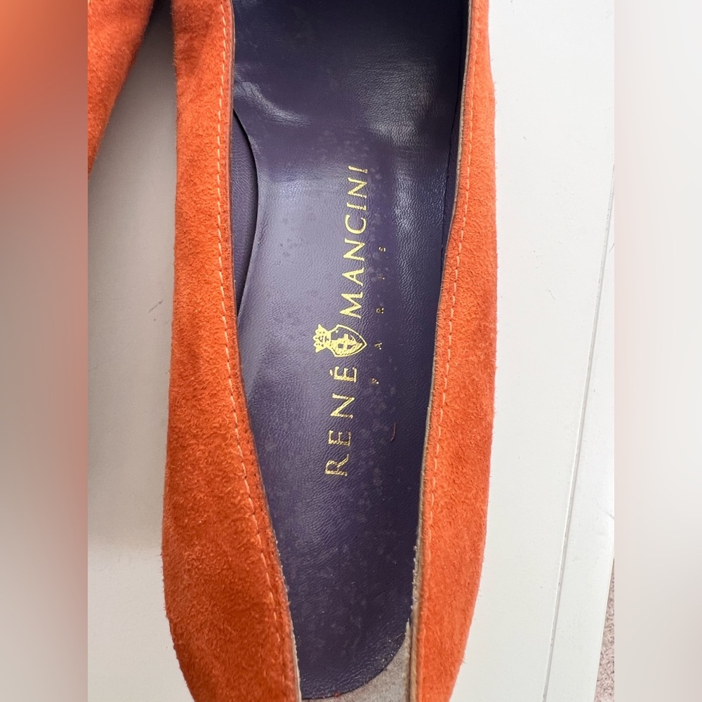 Rene Mancini Paris Orange Suede Women's Loafers - Picture 5 of 11
